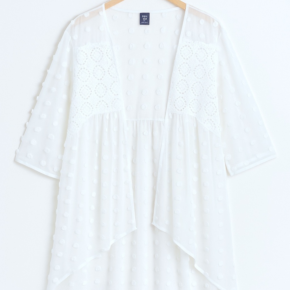 Cardigan • Swiss Dot Sheer Kimono • Size 2X White